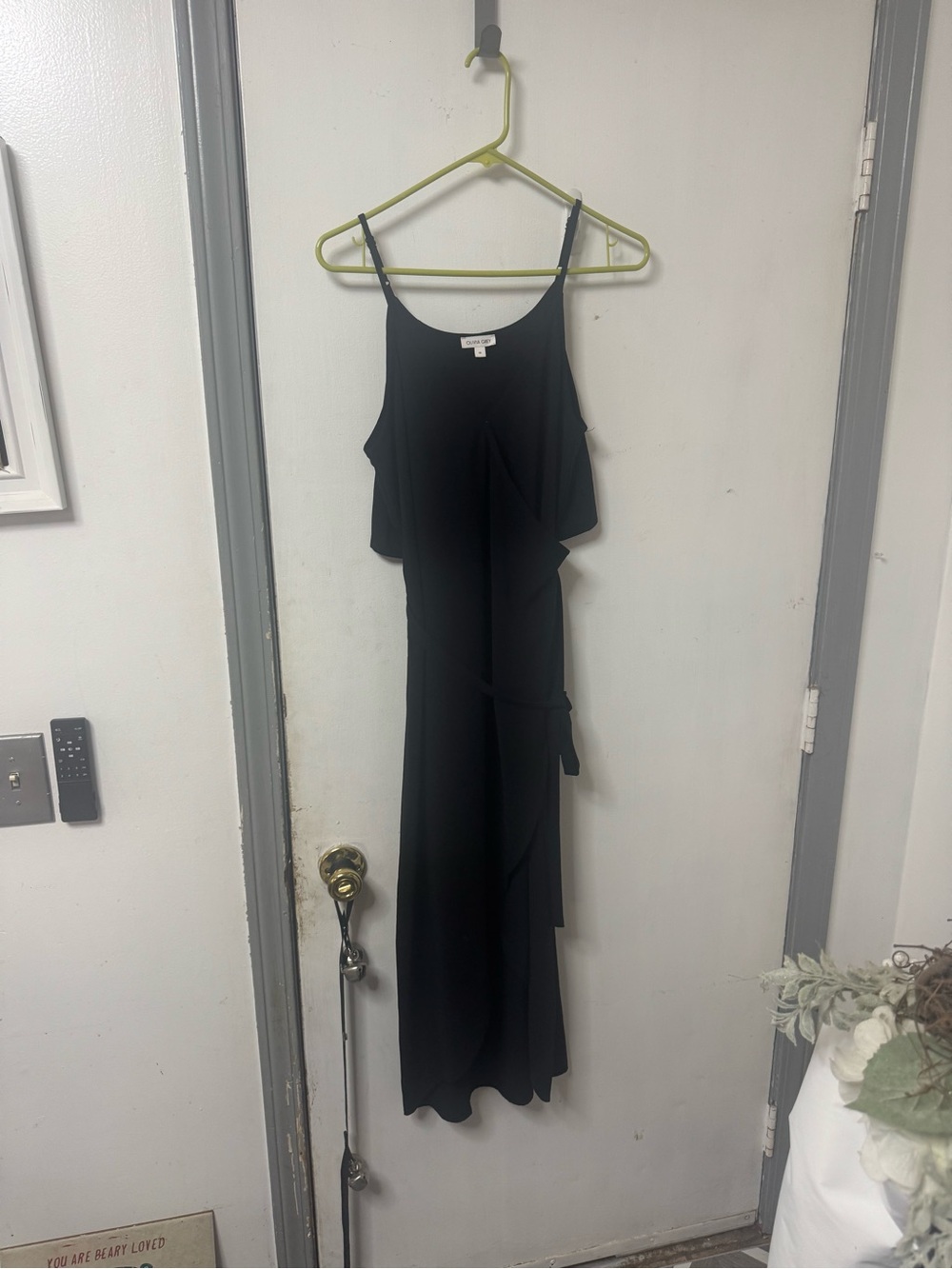 Olivia Grey Black Sleeveless Ruffle Wrap Maxi Dress -
